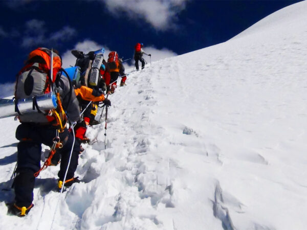 Climbers are on the way to Island Peak summit